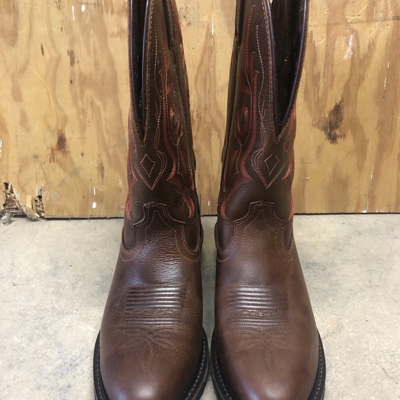 JUSTIN LEATHER COWBOY WORK BOOTS MEN'S 10D - Picture 3 of 6